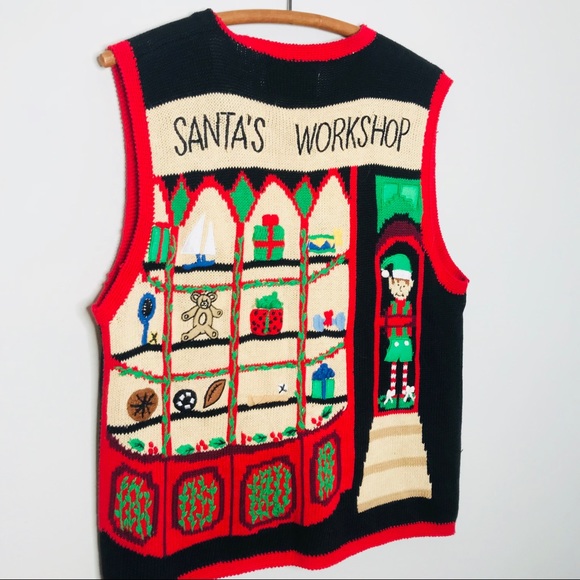 Vintage Retro Tacky Santa Christmas Sweater Vest - Picture 3 of 3